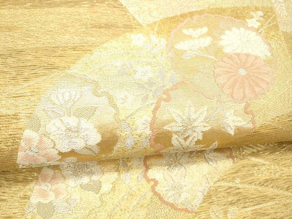 平和屋着物＊夏物 六通柄袋帯 扇に丸取 金銀糸 正絹 逸品 DABA0939cm