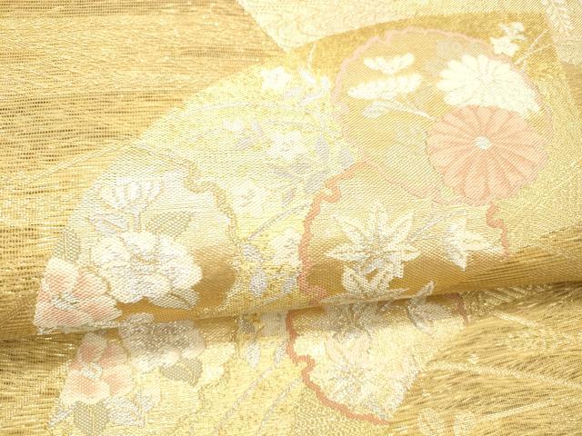 平和屋着物＊夏物 六通柄袋帯 扇に丸取 金銀糸 正絹 逸品 DABA0939cm