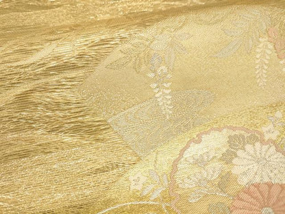 平和屋着物＊夏物 六通柄袋帯 扇に丸取 金銀糸 正絹 逸品 DABA0939cm