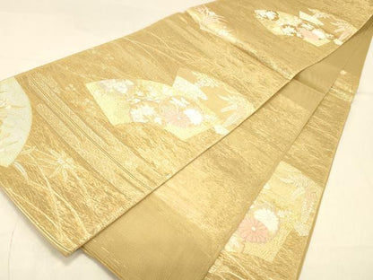 平和屋着物＊夏物 六通柄袋帯 扇に丸取 金銀糸 正絹 逸品 DABA0939cm