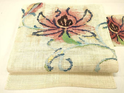 平和屋着物＊夏物　八寸名古屋帯　花唐草文　正絹　逸品　DABA0940cm