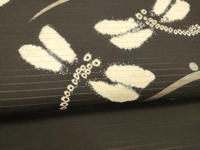 平和屋着物＊夏物　絽塩瀬　九寸名古屋帯　絞り　蜻蛉露芝文　黒地　正絹　逸品　DABA0942cm 平和屋着物＊夏物 絽塩瀬 九寸名古屋帯 絞り 蜻蛉露芝文