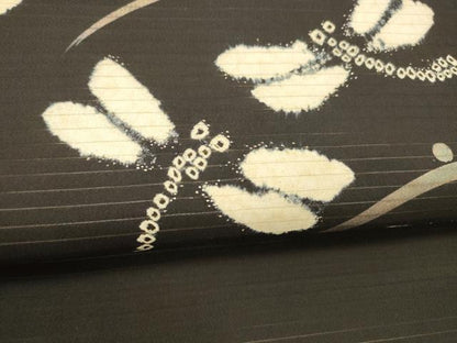平和屋着物＊夏物 絽塩瀬 九寸名古屋帯 絞り 蜻蛉露芝文 黒地 正絹 逸品 DABA0942cm