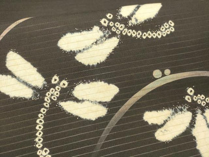 平和屋着物＊夏物 絽塩瀬 九寸名古屋帯 絞り 蜻蛉露芝文 黒地 正絹 逸品 DABA0942cm