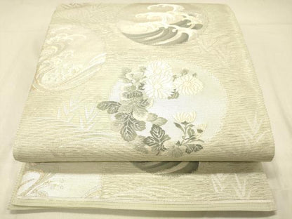 平和屋着物＊夏物 六通柄袋帯 いざよい 立波草花文 金銀糸 正絹 逸品 DABA0943cm