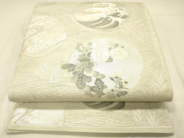 平和屋着物＊夏物 六通柄袋帯 いざよい 立波草花文 金銀糸 正絹 逸品 DABA0943cm