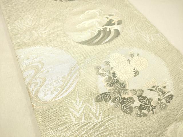 平和屋着物＊夏物 六通柄袋帯 いざよい 立波草花文 金銀糸 正絹 逸品 DABA0943cm