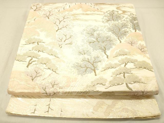 平和屋着物◎六通柄袋帯　雲ヶ畑　金糸　正絹　逸品　DABA0945cm