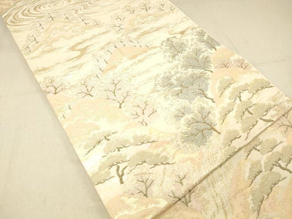 平和屋着物◎六通柄袋帯　雲ヶ畑　金糸　正絹　逸品　DABA0945cm