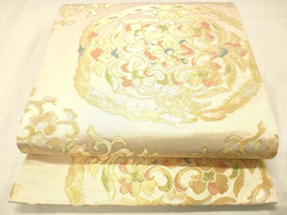 平和屋着物◎六通柄袋帯　正倉院花文　金糸　正絹　逸品　DABA0950cm