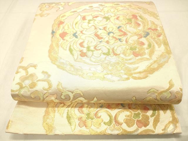 平和屋着物◎六通柄袋帯　正倉院花文　金糸　正絹　逸品　DABA0950cm