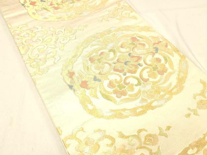 平和屋着物◎六通柄袋帯　正倉院花文　金糸　正絹　逸品　DABA0950cm