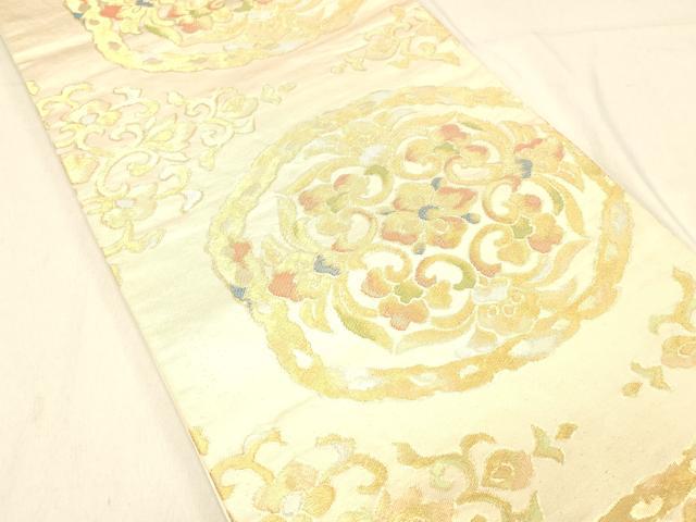 平和屋着物◎六通柄袋帯　正倉院花文　金糸　正絹　逸品　DABA0950cm