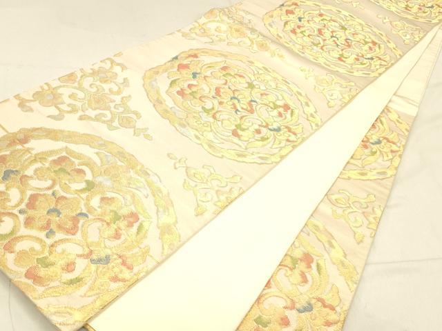 平和屋着物◎六通柄袋帯　正倉院花文　金糸　正絹　逸品　DABA0950cm