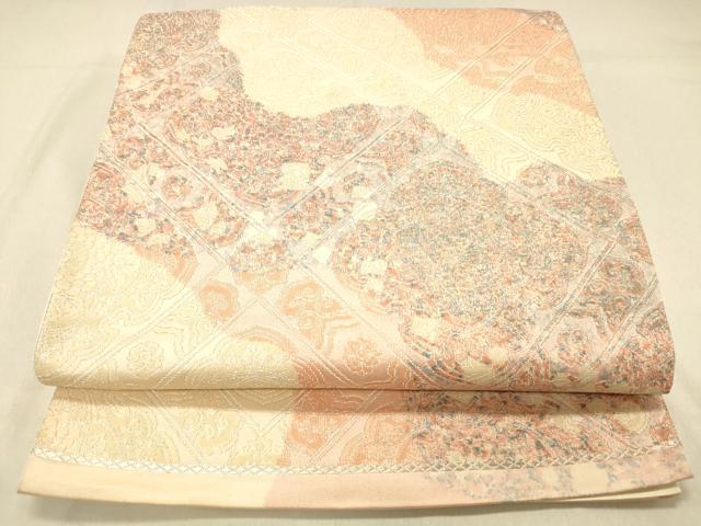 平和屋着物◎六通柄袋帯　正倉院花文　銀糸　正絹　逸品　DABA0953cm