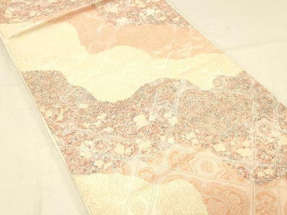 平和屋着物◎六通柄袋帯　正倉院花文　銀糸　正絹　逸品　DABA0953cm