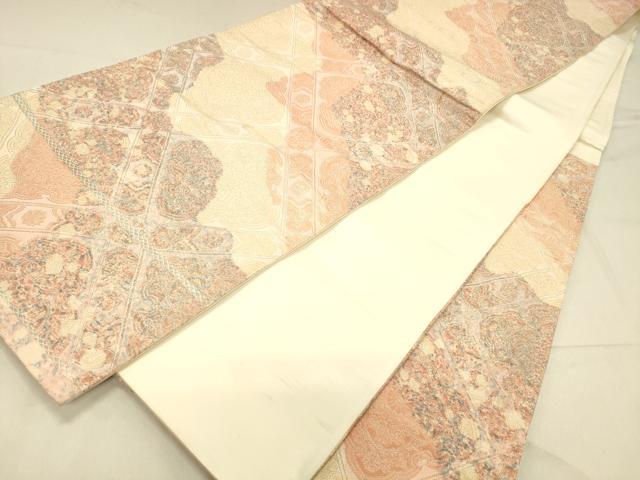 平和屋着物◎六通柄袋帯　正倉院花文　銀糸　正絹　逸品　DABA0953cm