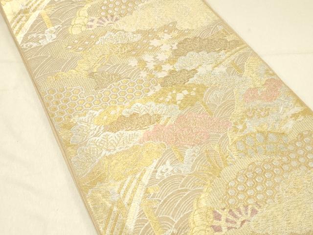 平和屋着物◎六通柄袋帯　流水渡橋松文　金銀糸　正絹　逸品　DABA0957cm