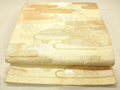 平和屋着物◎六通柄袋帯　草葉文　金銀糸　正絹　逸品　DABA0964cm