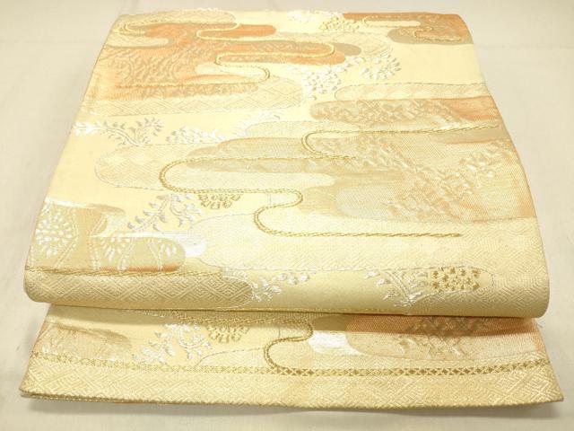 平和屋着物◎六通柄袋帯　草葉文　金銀糸　正絹　逸品　DABA0964cm