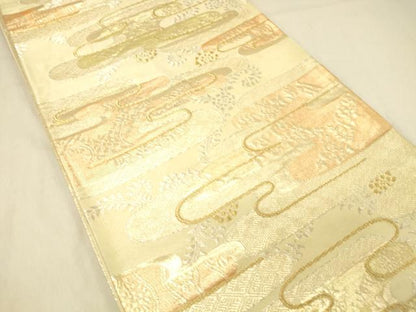 平和屋着物◎六通柄袋帯　草葉文　金銀糸　正絹　逸品　DABA0964cm