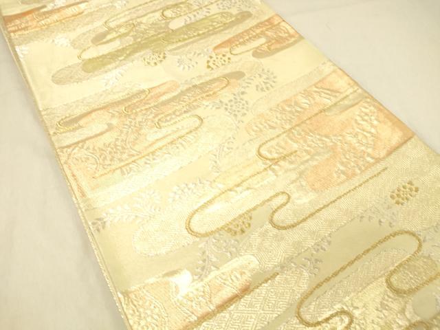 平和屋着物◎六通柄袋帯　草葉文　金銀糸　正絹　逸品　DABA0964cm