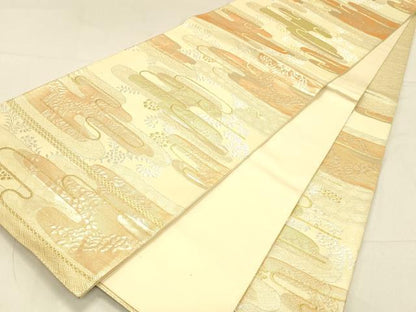 平和屋着物◎六通柄袋帯　草葉文　金銀糸　正絹　逸品　DABA0964cm