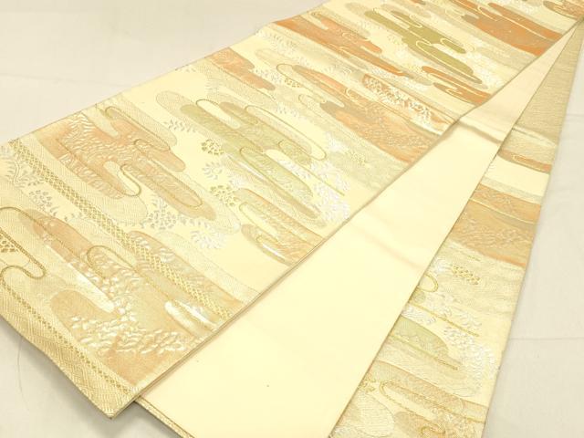 平和屋着物◎六通柄袋帯　草葉文　金銀糸　正絹　逸品　DABA0964cm
