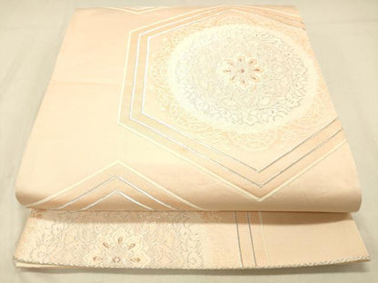 平和屋着物◎六通柄袋帯　唐織　正倉院花文　銀糸　正絹　逸品　DABA0965cm