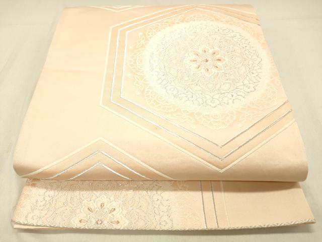 平和屋着物◎六通柄袋帯　唐織　正倉院花文　銀糸　正絹　逸品　DABA0965cm