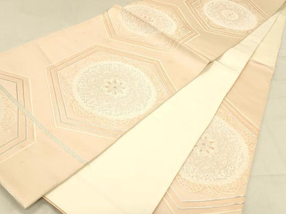 平和屋着物◎六通柄袋帯　唐織　正倉院花文　銀糸　正絹　逸品　DABA0965cm