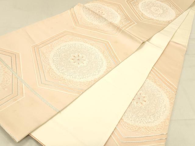 平和屋着物◎六通柄袋帯　唐織　正倉院花文　銀糸　正絹　逸品　DABA0965cm