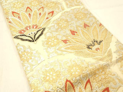 平和屋着物◎六通柄　本袋帯　更紗花唐草文　金銀糸　正絹　逸品　DABA0967cm