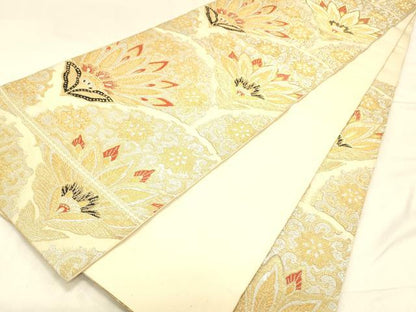 平和屋着物◎六通柄　本袋帯　更紗花唐草文　金銀糸　正絹　逸品　DABA0967cm