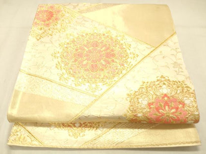 平和屋着物◎六通柄袋帯　正倉院花文　金糸　正絹　逸品　DABA0968cm