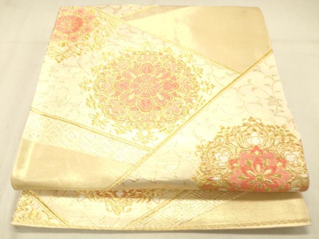 平和屋着物◎六通柄袋帯　正倉院花文　金糸　正絹　逸品　DABA0968cm
