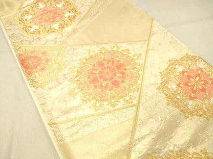 平和屋着物◎六通柄袋帯　正倉院花文　金糸　正絹　逸品　DABA0968cm