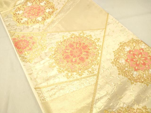 平和屋着物◎六通柄袋帯　正倉院花文　金糸　正絹　逸品　DABA0968cm