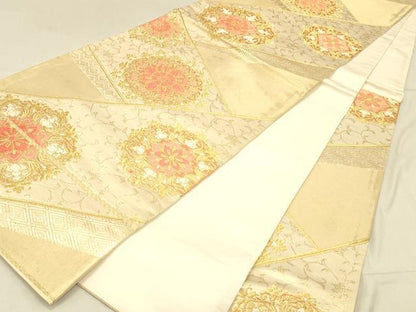 平和屋着物◎六通柄袋帯　正倉院花文　金糸　正絹　逸品　DABA0968cm