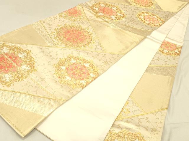 平和屋着物◎六通柄袋帯　正倉院花文　金糸　正絹　逸品　DABA0968cm