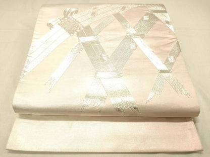 平和屋着物◎太鼓柄袋帯 駒刺繍 総刺繍 曲木文 引箔 正絹 逸品 DABA0970cm