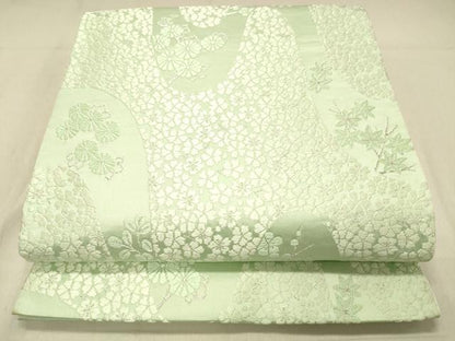 平和屋着物◎六通柄袋帯　唐織　枝花文　銀糸　正絹　逸品　DABA0971cm