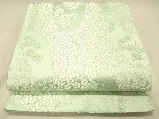 平和屋着物◎六通柄袋帯　唐織　枝花文　銀糸　正絹　逸品　DABA0971cm