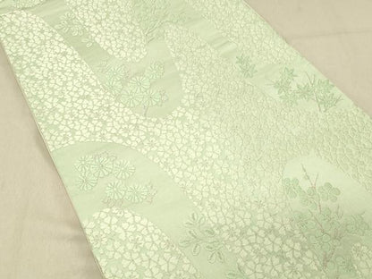 平和屋着物◎六通柄袋帯　唐織　枝花文　銀糸　正絹　逸品　DABA0971cm