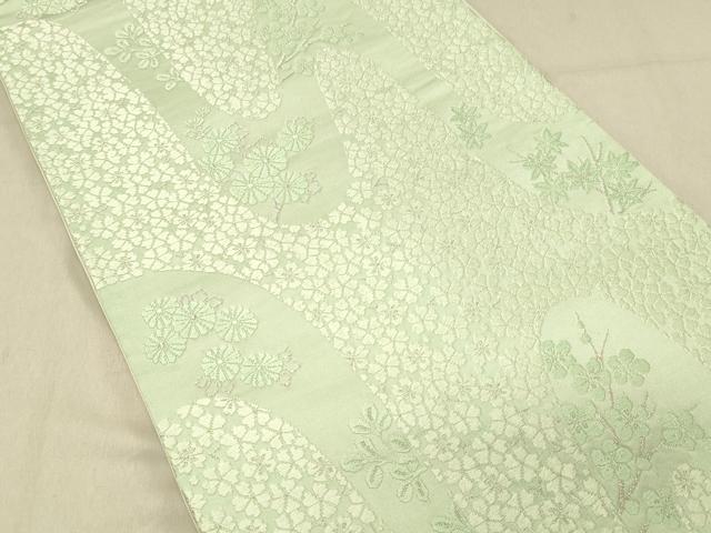 平和屋着物◎六通柄袋帯　唐織　枝花文　銀糸　正絹　逸品　DABA0971cm