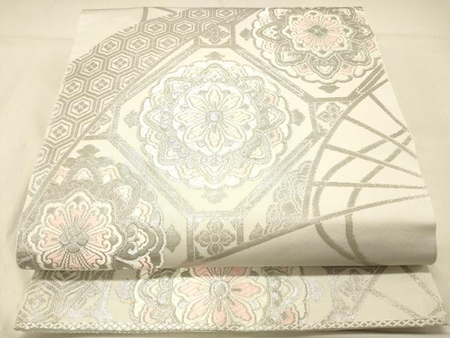 平和屋着物◎六通柄　本袋帯　唐織　蜀江花文　銀糸　正絹　逸品　DABA0972cm