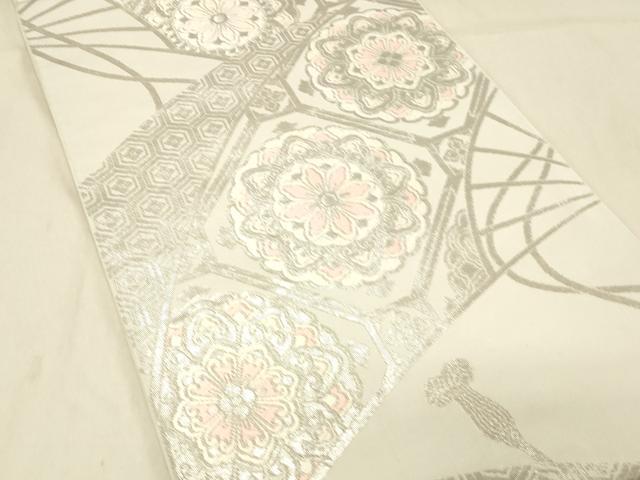 平和屋着物◎六通柄　本袋帯　唐織　蜀江花文　銀糸　正絹　逸品　DABA0972cm