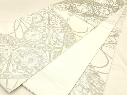 平和屋着物◎六通柄　本袋帯　唐織　蜀江花文　銀糸　正絹　逸品　DABA0972cm