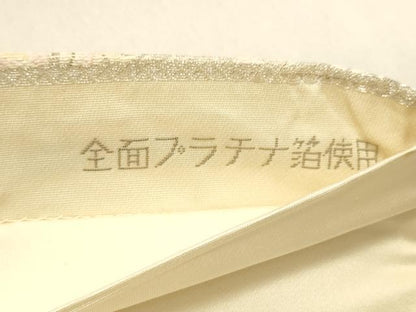 平和屋着物◎六通柄袋帯　唐織　流水孔雀文様　プラチナ箔　正絹　逸品　DABA0976cm