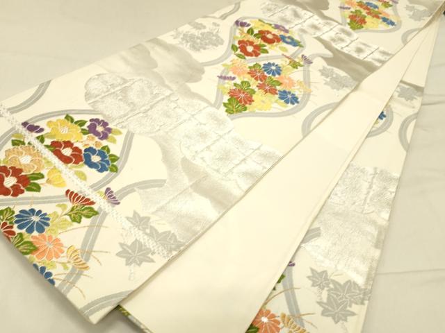 平和屋着物◎六移柄袋帯 唐織 草花文 金銀糸 正絹 逸品 DABA0978cm